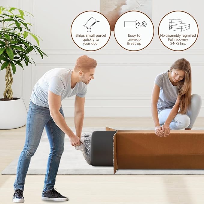 Queen Size Folding Sofa Couch Memory Foam with 2 Pillows Sleeper Chair Lazy Couch Triple Futon Convertible Guest Beds, Washable Cover,Dark Gray