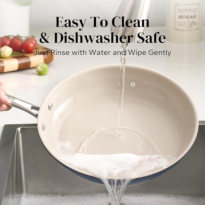 Redchef Nonstick Frying Pan Skillet, Ceramic Non-Stick Saute Pans, 9.5 inch Cooking Fry Pan with Stay Cool Handle, All Stovetops, Dishwasher/Oven Safe, PFAS-Free, Non Toxic (Blue)