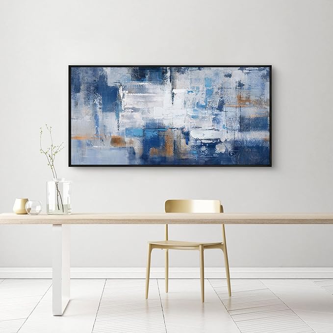 KLAKLA Blue Abstract Canvas Wall Art - Black Frame Artwork Picture Living Room Wall Decor Modern Paintings Large Wall Art for Bedroom Home Decoration