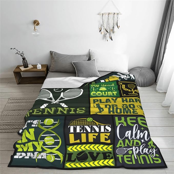 banonaty Tennis Blanket Sport Throw Blanket Cozy Fleece Flannel Plush Bedding Tennis Gifts for Women Men Lover Coach Boys Girls Youth Adult Stuff Plush for Couch Sofa Bed Decor 40"X50"