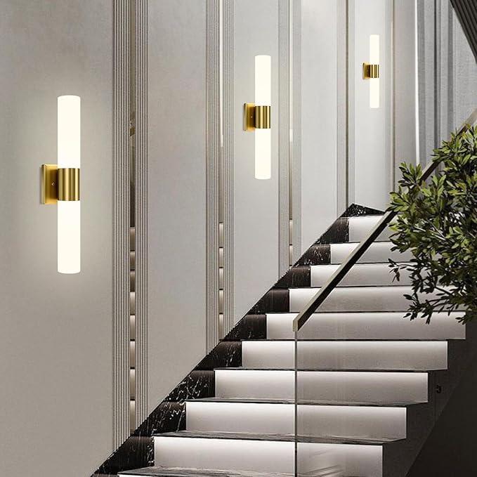 Bathroom Wall Sconces Set of Two, 21 Inch Modern Vanity Lights with Frosted Glass Shade, Bathrooms Vanity Lighting Fixtures for Mirror Bedroom Living Room Hallway (Gold)