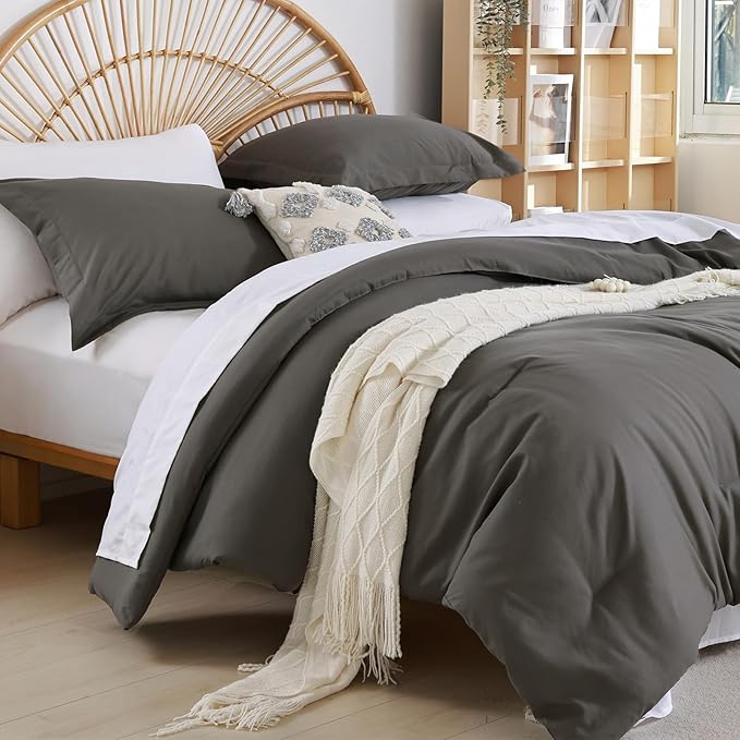 weigelia Dark Grey Comforter Set King Size Grey Comforter with 2 Pillowcases 7 Pieces Gray King Comforter Bedding Set for Women and Men Microfiber Bed Comforter Set Soft All Season