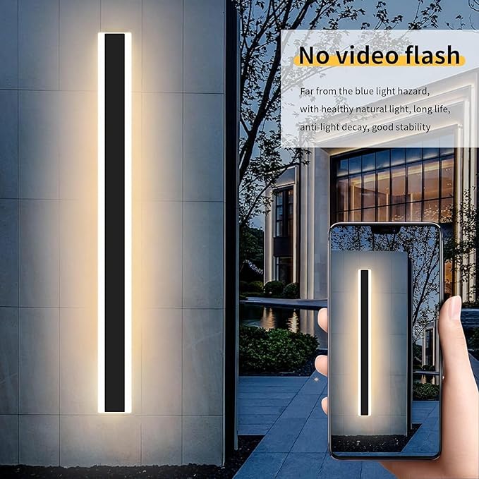 Mikeru Modern Outdoor Wall Light, 3000k-6000k Dimmable Outdoor Wall Sconce 57inch Black Exterior Lights with Remote Control Ip65 Waterproof Anti-Rust Linear Long Porch Lights