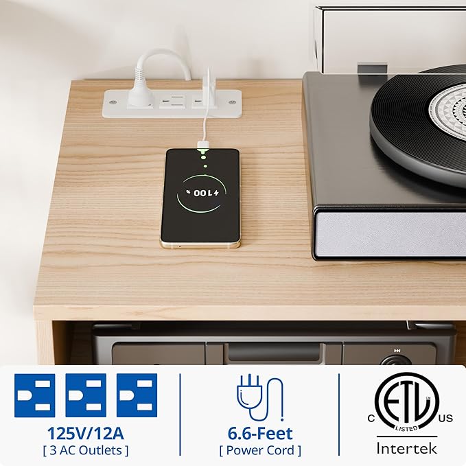 Cozy Castle TV Stand for 48 Inch TV, Mid Century Modern Entertainment Center with Storage Cabinet, TV Media Console with Charging Station for Living Room, Bedroom, Oak