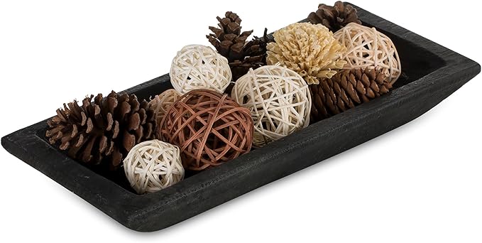 Hanobe Decorative Wood Dough Bowl: Long Wooden Bowl for Entry Way Table Home Decor - Coffee Table Decor for Living Room - Dining Table Centerpiece Decor, Black