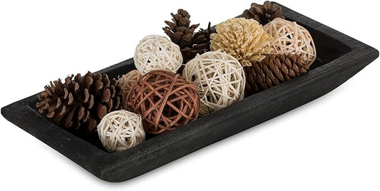 Hanobe Decorative Wood Dough Bowl: Long Wooden Bowl for Entry Way Table Home Decor - Coffee Table Decor for Living Room - Dining Table Centerpiece Decor, Black