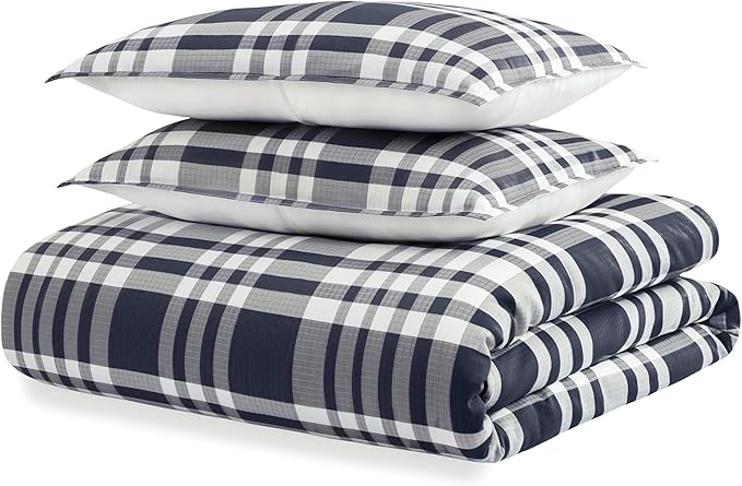UGG 32545 Leonora Twin XL 2-Piece Comforter Set Prewashed for Extra Comfort Soft Box Stitch Design for Even Fill Distribution Easy Care Comforter and 1 Pillow Sham Bedding Set, Twin, Ocean Plaid