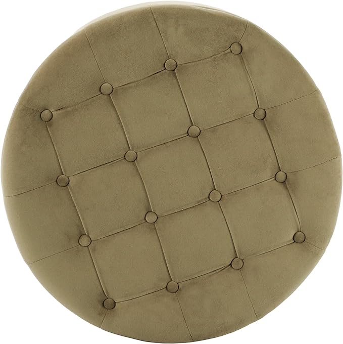 HomePop Home Decor | Button Tufted Velvet Round Storage Ottoman | Ottoman with Storage for Living Room & Bedroom, Light Sage Green Velvet