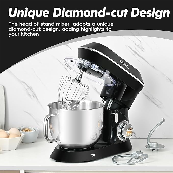 Kitchen in the box Stand Mixer, 900W 7.5QT Kitchen Electric Mixer, 6-Speed Tilt-Head Food Mixer for Baking with Dough Hook,Wire Whip,Beater (Black)