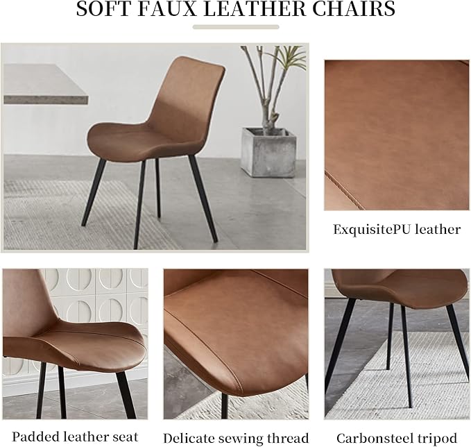 47.2'' Dining Table Set for 4,Modern Wood Dining Table,Leather Dining Chairs 4,Table and Chairs Set of 4,Ideal for Kitchen Dining Room (Walnut Color Table + 4 Brown Chairs, 47.2")