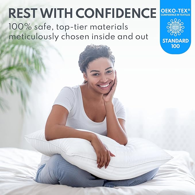 Queen Size Bed Pillows Set of 2 - Premium Down Alternative Cooling Pillows for Side, Back, and Stomach Sleepers Fluffy Hotel Quality Soft Microfiber Fill Breathable Skin-Friendly