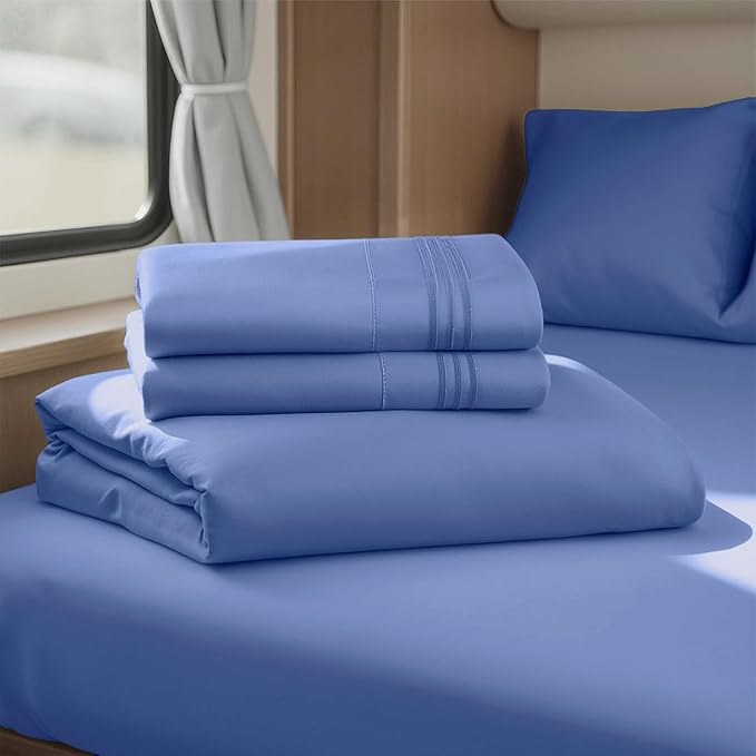 Clara Clark Bed Sheets, Premier 1800 Series 4 Piece RV Queen Sheet Set, Luxury Soft Sheets for RV Bunks, Short Queen - Royal Blue