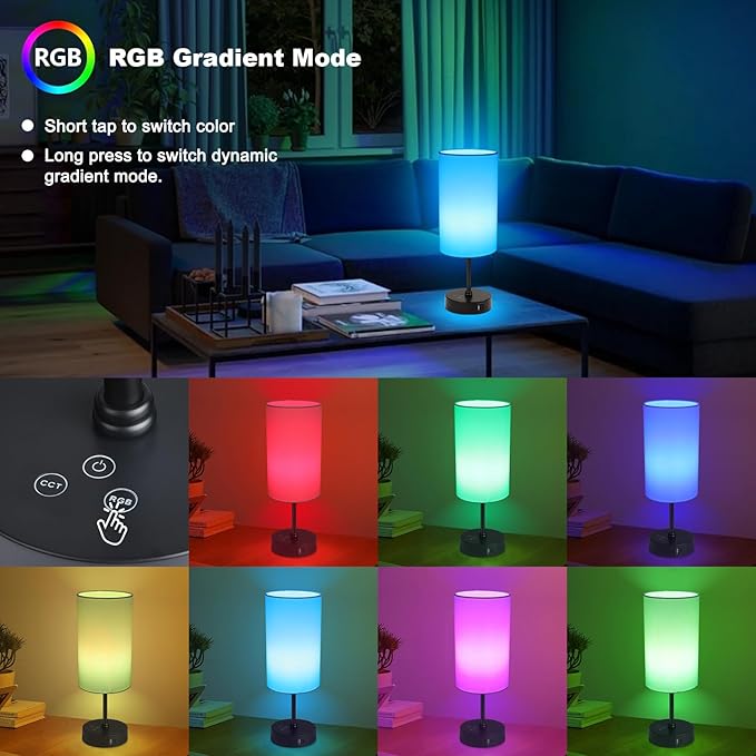 Unicozin Table Lamp,3 CCT 3000K/4500K/6500K & RGB Color Changing,Stepless Dimmable Touch Control Bedside Lamp for Reading,Ambience Nightstand Light for Home Decor Party,White Shade