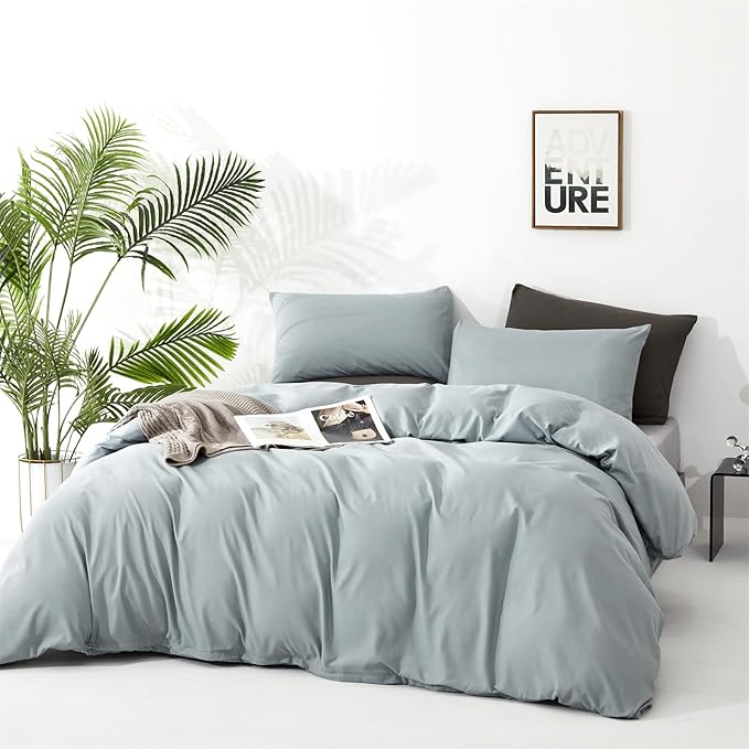 Luxlovery Light Blue Comforter Set Twin Dusty Blue Bedding Set Haze Blue Minimalist Bedding Set Soft Breathable Blanket Quilts Modern Modern Comforter Set