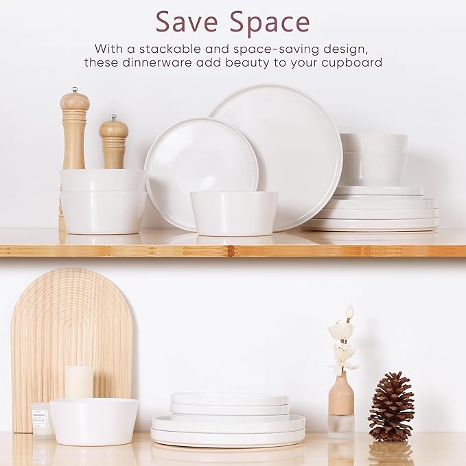 Herogo Dinnerware Sets with Pasta Bowls for 4, 16 Piece Dinner Salad Plates and Cereal Serving Bowls, Double Reactive Glaze, Microwave & Dishwasher Safe, Chip & Scratch Resistant, Speckled White