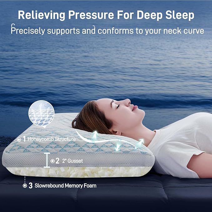 Shredded Memory Foam Cooling Soft Bamboo Viscose Pillow King Size, Adjustable Hypoallergenic Hotel Quality Bed Pillow for Back, Stomach and Side Sleeper, Oeko-TEX Certified