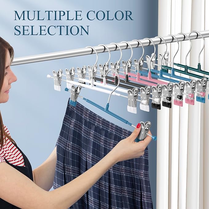 Pants Hangers with Clips 20 Pack Adjustable Skirt Hangers for Women Non-Slip Trousers Hanger for Jeans Clothes Hangers for Pants Heavy Duty Space Saving Shorts Hangers,Blue,12Inch