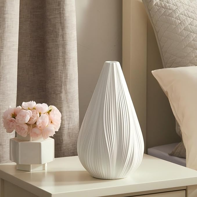 RONDURE 12.5" Modern Ceramic Table Lamp, Modern Bedside Lamps for Bedroom, Living Room and Nightstand, White Translucent Ceramic Shade, Warm Ambient Lighting, Home Decor