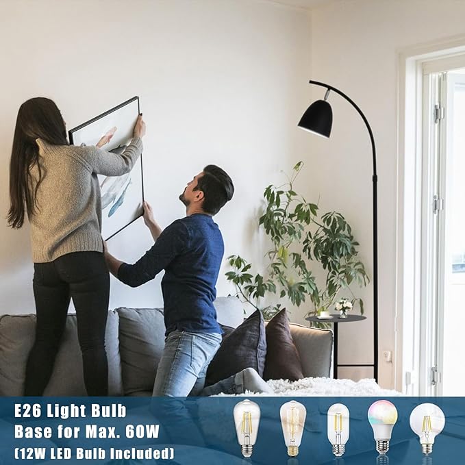 O'NEELDY Floor Lamp with Table Black Floor Lamp Modern Floor Lamp Bedroom with Table Attached Modern Dimmable Lamps for Living Room 71" Height Standing Lamps for Office Reading Room,E26 Bulb Included