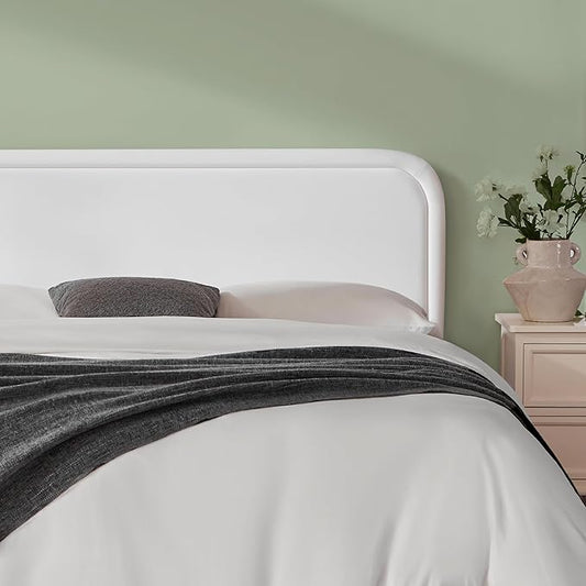 Velvet Fabric Headboard Queen, Upholstered Headboard Queen Size Only, Dorm Bed Headboards from 41” to 49” Height, Sturdy and Durable Solid Wood Bed Head Board, White