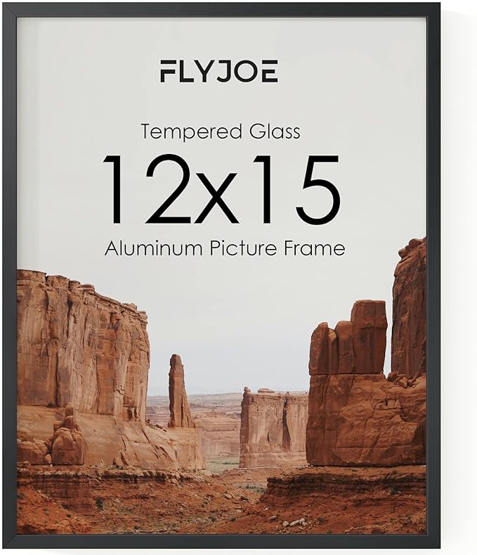 12x15 Metal Picture Frame - Black Aluminum Picture Frames with Real Glass, Wall Mounting Horizontally or Vertically, Diploma, Certificates for Wall Gallery Poster Photo 15x12 Frame, Black