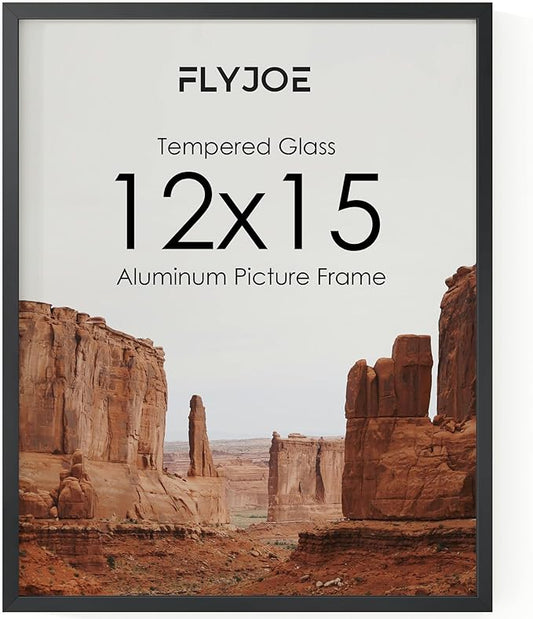 12x15 Metal Picture Frame - Black Aluminum Picture Frames with Real Glass, Wall Mounting Horizontally or Vertically, Diploma, Certificates for Wall Gallery Poster Photo 15x12 Frame, Black