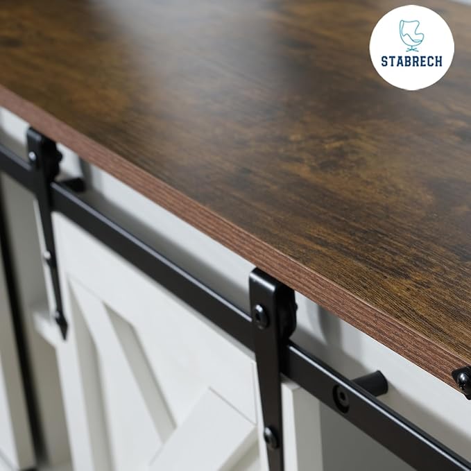 White Farmhouse Console Table for Entryway, Sofa Table with Storage Shelf, Hallway Tables with Sliding Barn Doors, Entry Tables for Foyer, Living Room