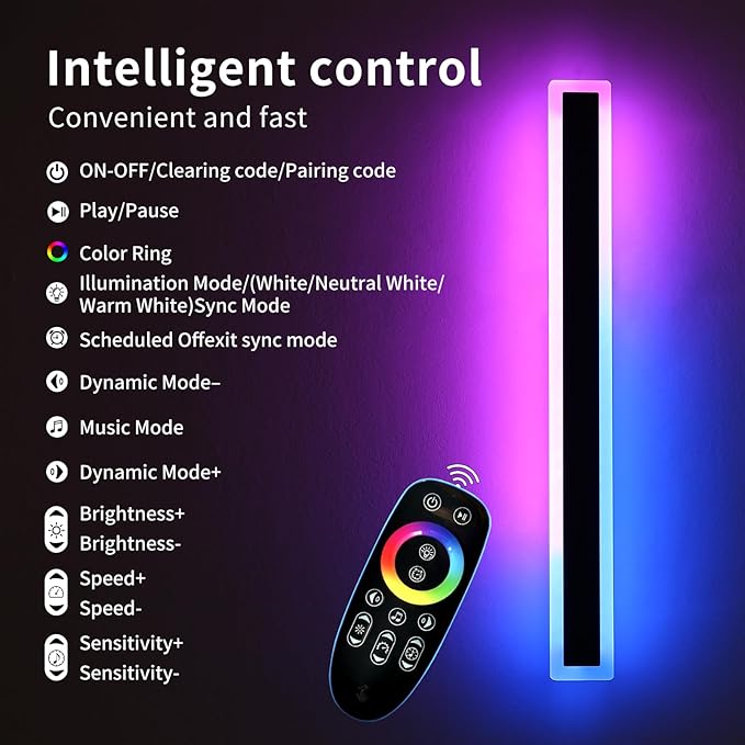 Mikeru Modern RGB 7-Color Dimmable Wall Light, 47 inches, Aluminum & Acrylic, IP65 Waterproof, Remote Control, Suitable for Outdoor/Indoor Wall Lighting