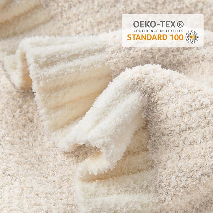 Snuggle Sac Queen Size Oversized Super Soft Bed Blanket - Warm & Cozy Knit Fuzzy Microfiber Blankets in Heather Ivory, 90 x 90