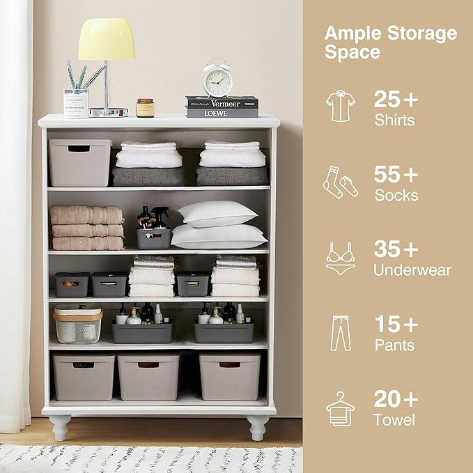 10 Drawer Dresser for Bedroom, Mid Century Modern Wide Wood Rustic Chest of Drawers Wooden Storage Organizer Dressers with Burlap Rattan Drawers for Living Room, Hallway Closet, Entryway, Beige White