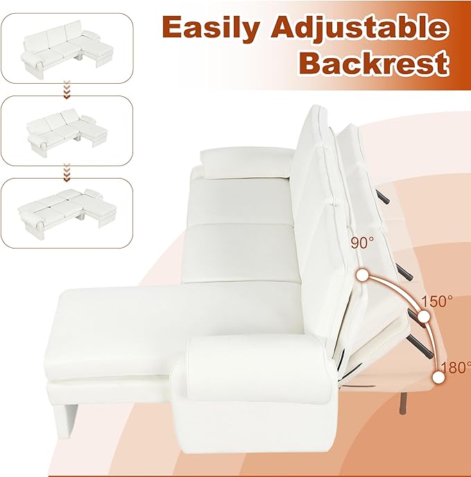 94.1" Sectional Couch, Convertible Futon Sofa Bed with Reversible Chaise Lounge, Sectional Couches for Living Room and Office, Beige