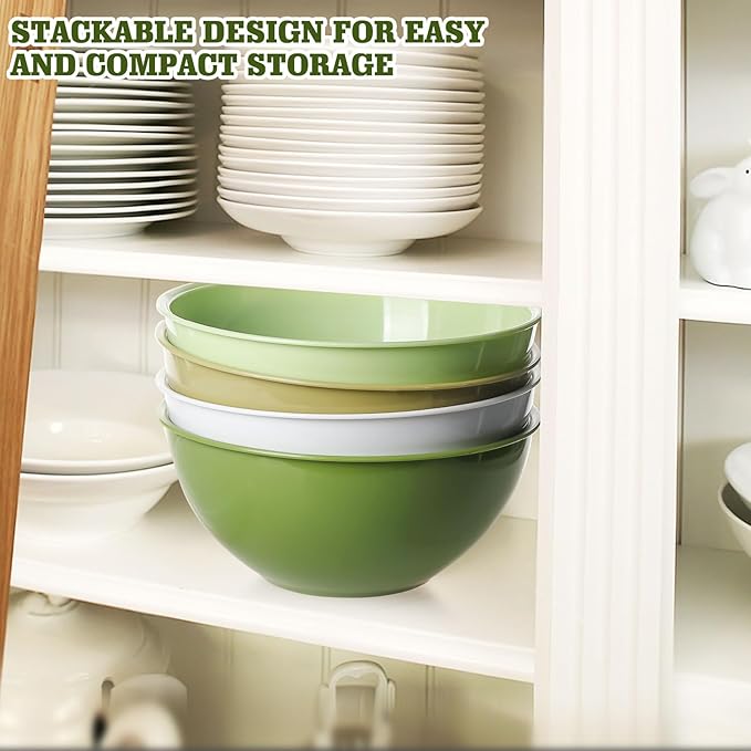 4-Piece Plastic Mixing Bowl Set with Lids for Kitchen, 67oz Lightweight Storage Bowls, Large Salad Bowls for Baking, Prepping, Cooking and Serving Food, Dishwasher & Microwave Safe