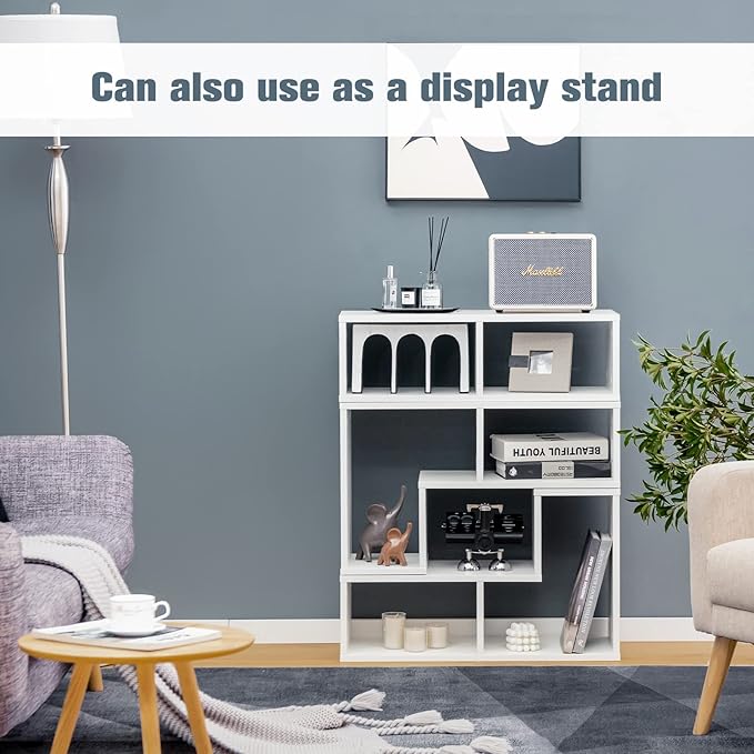 GOFLAME 3 Pieces TV Console Stand, Modern Entertainment Center for 50 55 60 65 Inch Flat Screen TV, Free Combination Bookcase for Storage & Display, Suitable for Living Room, Bedroom (White)