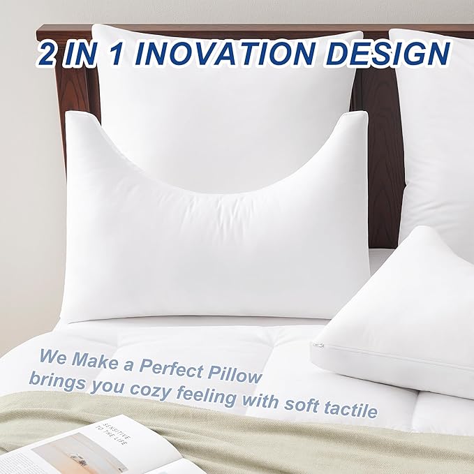 ACCURATEX Side Sleeper Pillow for Side and Back Sleepers-100% Cotton Cover Filled with Down Alternative,King Bed Pillows for Shoulder,Neck & Head Support,Adjustable Shredded Memory Foam Pillow