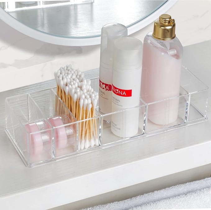 Detachable Makeup Organizer, 8 Compartments Acrylic Cosmetic Storage Jewelry Display Boxes, Clear Drawer Organizers Case for Dresser Vanity Bathroom Kitchen
