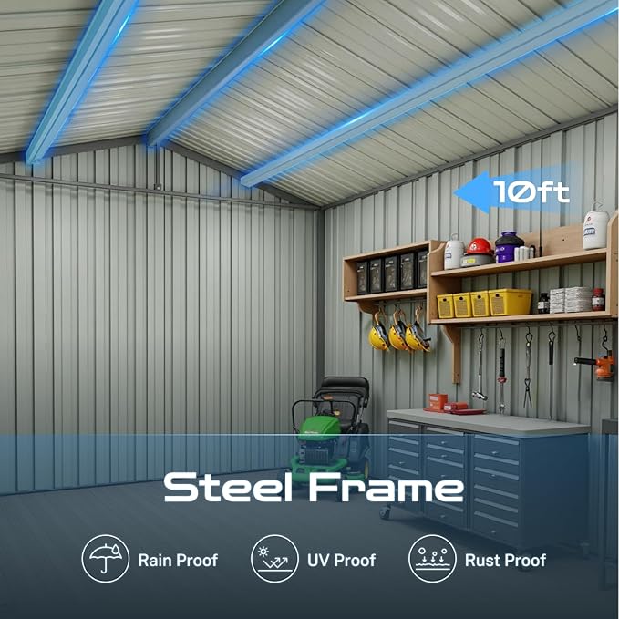 12 x 10 FT Outdoor Storage Metal Shed, Bike Garden Tool Shed with Slooping Roof, Lockable Doors and Aluminum Frames, Shed Easy to Assemble for Garden, Patio, Lawn, Grey