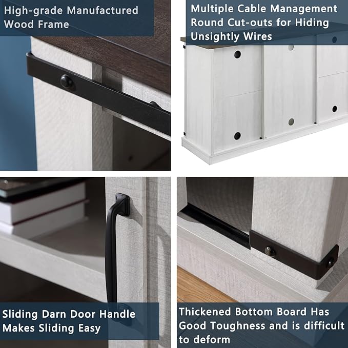 Farmhouse TV Stand for 60inch Television Stand, Entertainment Center with Storage Cabinet and Sliding Barn Doors & Adjustable Shelves, Rustic Media Console Table for Living Room