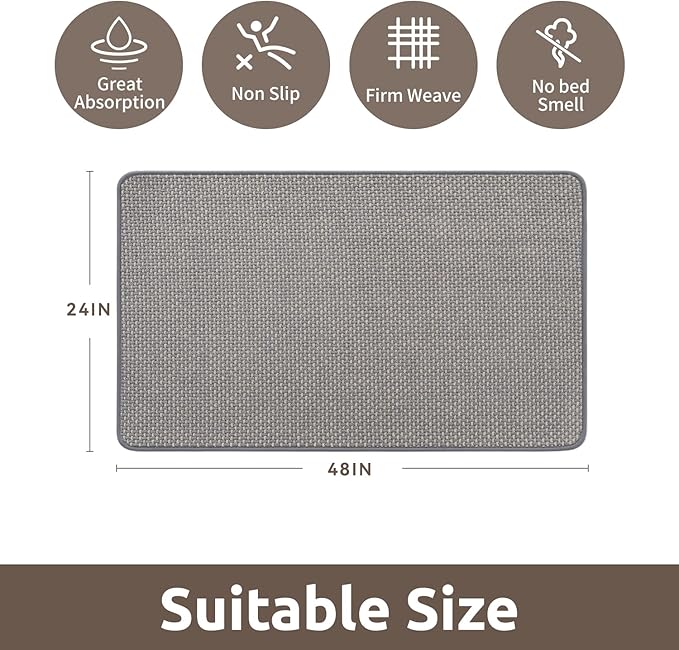 AMOAMI Chenille Bath Mat Super Absorbent Bathroom Mat Quick Dry Low Pile Bath Mats for Bathroom Washable Rubber Backed Bathroom Runners Fit Under Door, Front of Bathtub, Sink, LIGHTGREY&Beige 24"x48"