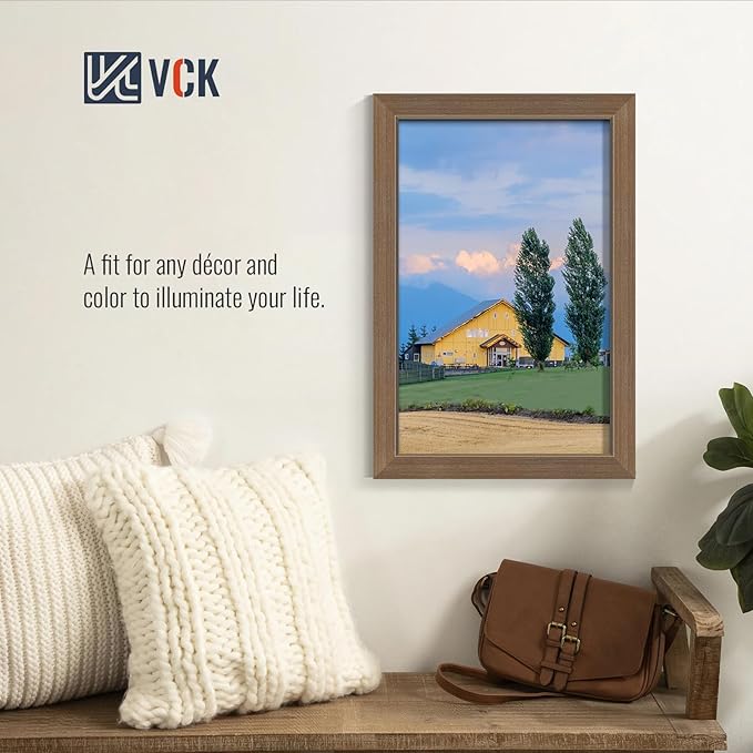 VCK 12x18 Brown Picture Frames 3 Pack, High-End Wood Wide Border Poster Frame, Multi-Directional Display Family Photos, Office Prints, Studio/Gallery/Home Artwork