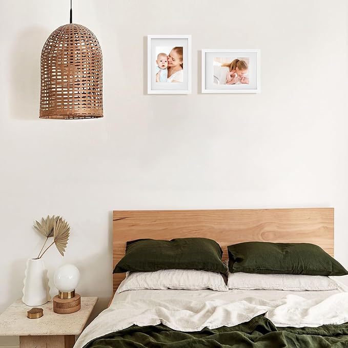 Egofine A4 Picture Frame White Covered by Plexiglass Made of Solid Wood, Display Pictures 4x6/6x8 with Mat or A4 Without Mat for Table Top and Wall Mounting