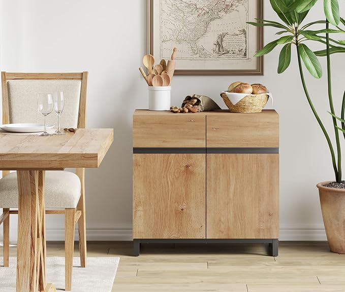 WAMPAT Modern TV Stand for TVs Up to 40 Inch, Entertainment Center with Adjustable Shelves and Metal Base, Media Console for Living Room and Bedroom, Oak