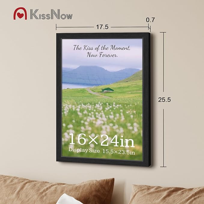 16x24 Poster Frame 4 Pack, Textured Black Solid Wood Picture Frame, Wall Hanging