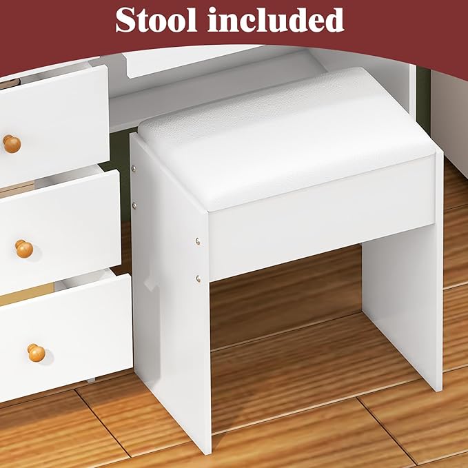 Vanity Desk with Sliding Mirror and Lights, Small Makeup Vanity Table Set with Chair and Drawers, White Vanity with Lighted Mirror for Bedroom, Dressing Table for Teen Girls and Women