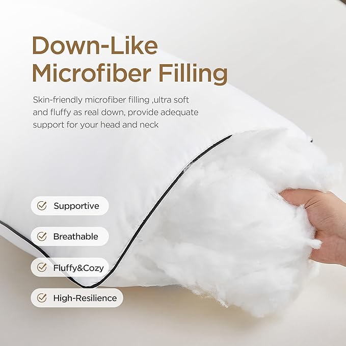 Acanva Bed Pillows King Size Set of 2, Fluffy 3D Down Like Filled, Machine Washable, Soft and Supportive for Side, Back or Stomach Sleepers, White 2 Count