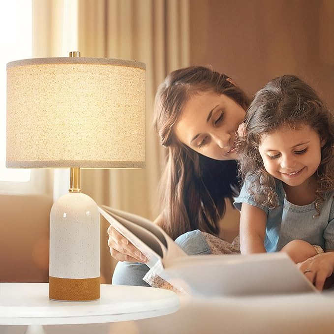 GyroVu 3 Color Temperature Small Table Lamp for Bedroom, Bedside Desk Reading Lamps, 21.5" Nightstand Ceramic Lamp for Kids Room, Living Room, Dorm, Home Office, Bulbs Included