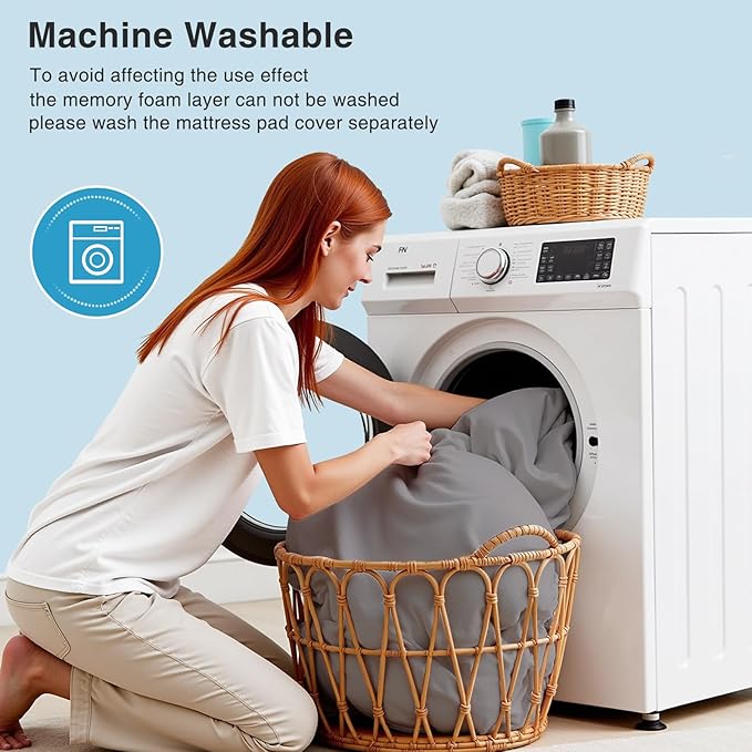 OLANLY Dual-Layer 4 Inch Queen Size Memory Foam Mattress Topper for Back Pain, 2 Inch Cooling Pillow Top Mattress Pad Cover and 2 Inch Gel Memory Foam Topper, Deep Elastic Pocket, Light Grey