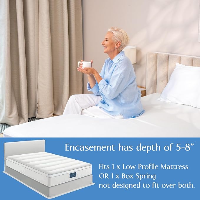 Twin Size Mattress or Box Spring Encasement (5" to 8" Depth) - Waterproof Zippered Protector Hypoallergenic Premium Bed Cover Protects from Dust Allergens