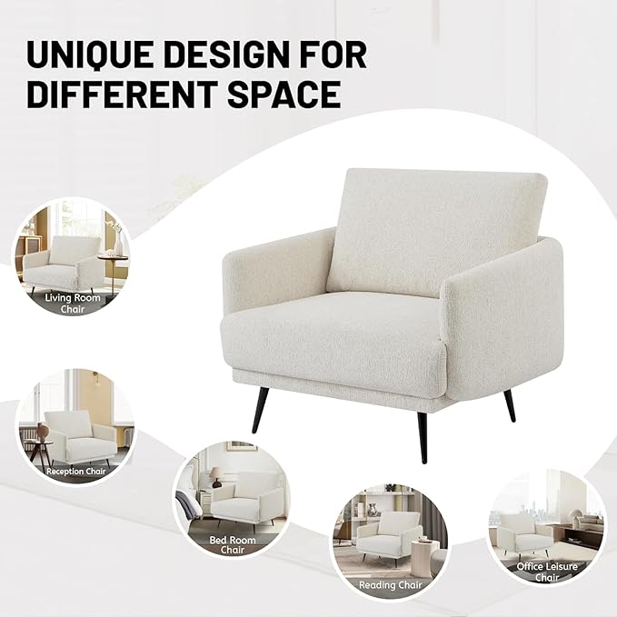 Oversized Accent Chair for Living Room Chairs Reading Arm Chair Comfy Modern Single Sofa Side Chairs with Metal Legs & Soft Cushion for Bedroom, Balcony,Waiting Room (Chenille, Oatmeal)