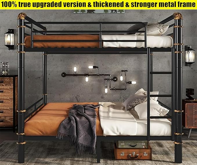 ULUCAN Reinforced Version & Stronger Convertible Steel Queen Over Queen Size Bunk Bed Frame, Heavy Duty Thickened Safer More Stable Metal Bunkbeds (Queen Over Queen)