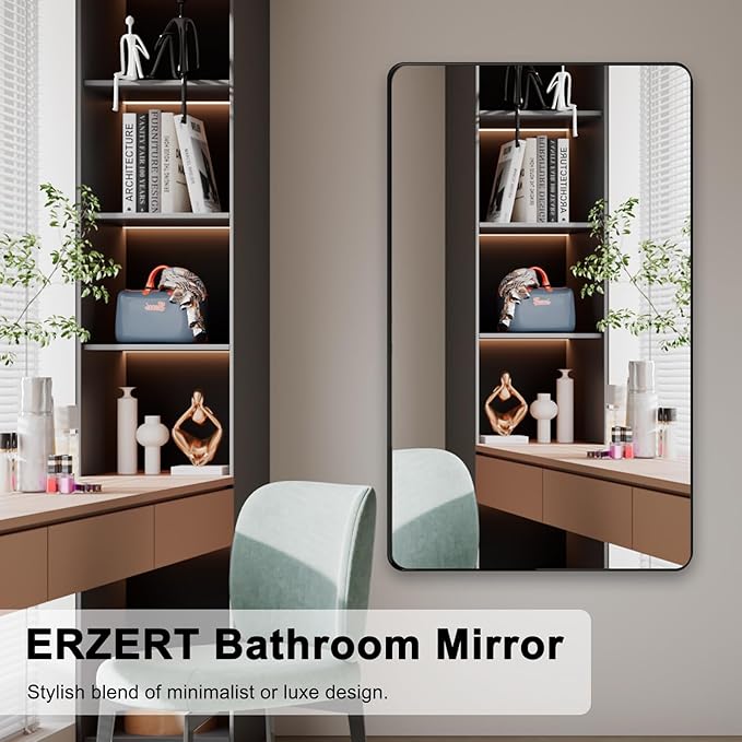 Bathroom Mirrors for Over Sink,55x30Inch Vanity Mirrors for Wall,Black Metal Frame Rectangle Mirrors for Bathroom Vertically Restroom,Hangs Horizontally or Farmhouse
